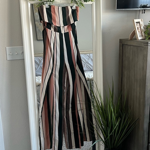 Luxxel Elegant Striped Jumpsuit in Black, Pink, and Cream - Picture 1 of 9